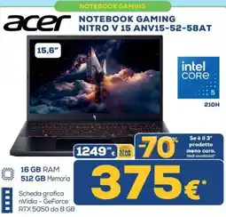 Euronics Acer Notebook Gaming Nitro V 15 offerta