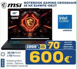 Euronics Msi Notebook Gaming Crosshair offerta