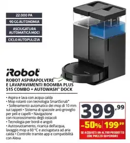 Comet Robot Robot aspirapolvere e lavapavimenti Roomba Plus 515 Combo + Autowash™ Dock offerta