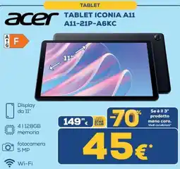 Euronics Acer Tablet Iconia A11 offerta