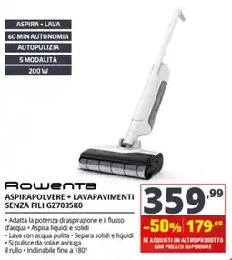 Comet Rowenta Aspirapolvere + Lavapavimenti senza fili GZ7035K0 offerta