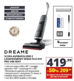 Comet Dreame scopa aspirapolvere e lavapavimenti senza filo H15 Pro Vim Heat offerta