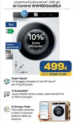 Euronics Samsung Lavatrice EcoDosatore Ai-Control offerta
