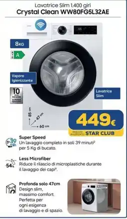 Euronics Samsung Lavatrice Slim Crystal Clean offerta