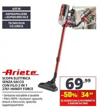 Ariete scopa elettrica senza sacco con filo 2 in 1 2761 handy force