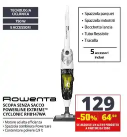 Comet Rowenta scopa senza sacco powerline extreme™ cyclonic rh8147wa offerta