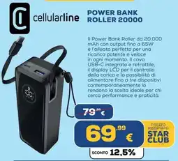 Euronics Power Bank Roller 20000 cellularline offerta