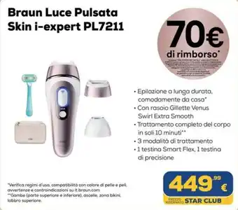 Euronics Braun Luce Pulsata Skin i-expert PL7211 offerta