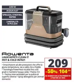 Comet Rowenta lavatappeti clean it hot & cold in7021 offerta