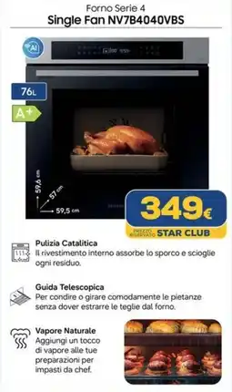 Euronics Forno Serie 4 Single Fan NV7B4040VBS offerta