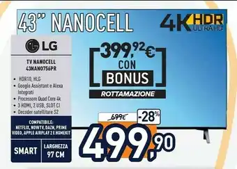 Unieuro Nanocell 43nano756pr 109,2 cm (43") 4k ultra hd smart tv wi-fi blu offerta
