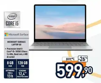 Surface laptop go computer portatile 31,6 cm (12.4") touch screen intel core i5 8 gb lpddr4x-sdram 128 gb ssd wi-fi 6 (802.11
