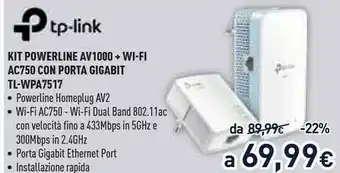 Unieuro Tp-link tl-wpa7517 kit adattatore di rete powerline 1000 mbit/s collegamento ethernet lan wi-fi bianco offerta