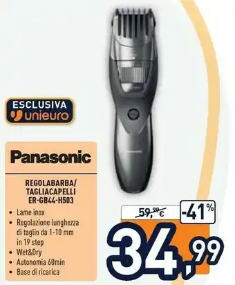 Unieuro Er-gb44, regolabarba e tagliacapelli, pettine accessorio, wet&dry, nero offerta