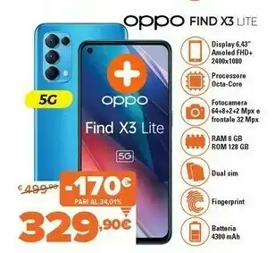 Expert Find x3 lite smartphone 5g, qualcomm 765g, display 6.43'' fhd+amoled, 4 fotocamere 64mp, ram 8gb espandibile fino a 13gb+rom offerta