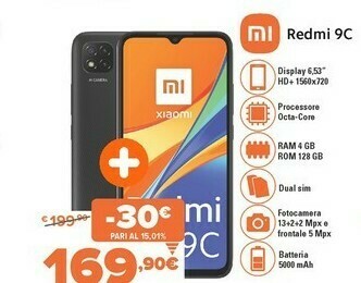 Expert Redmi 9c 16,6 cm (6.53") dual sim ibrida 4g micro-usb 4 gb 128 gb 5000 mah grigio offerta