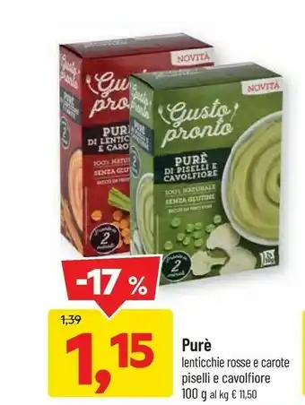 DPiù Gusto pronto purè lenticchie rosse e carote piselli e cavolfiore offerta