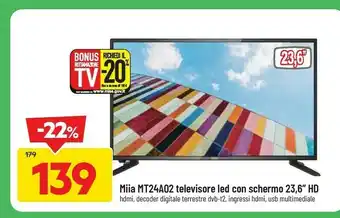 DPiù Mt24a02 televisore led 23,6" hdmi dvb-t2 offerta