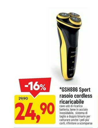 DPiù Gsh886 sport rasoio cordless ricaricabile offerta