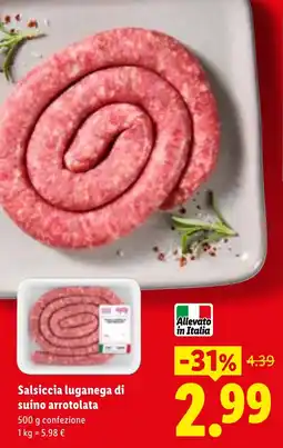 Lidl Salsiccia luganega di suino arrotolata offerta