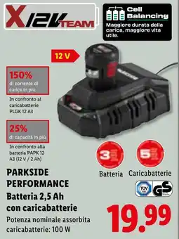 Lidl Parkside Performance Batteria 2,5 Ah con caricabatterie offerta