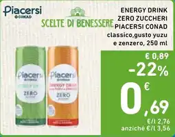 Spazio Conad Energy drink zero zuccheri Piacersi Conad offerta