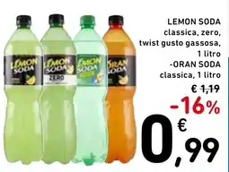 Spazio Conad Lemon Soda classica, zero, twist gusto gassosa offerta