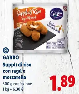 Lidl Garbo Suppli di riso con ragù e mozzarella offerta