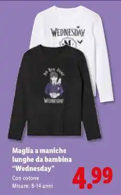 Lidl Maglia a maniche lunghe da bambina “Wednesday” offerta