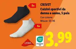 Lidl CRIVIT Calzini sportivi da donna o uomo, 5 paia offerta