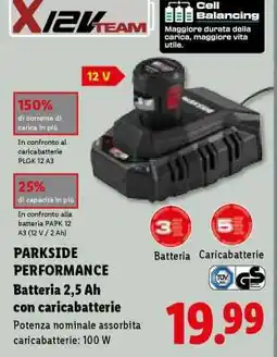 Lidl Parkside Performance Batteria 2,5 Ah con caricabatterie offerta