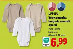 Lidl LUPILU Body a manica lunga da neonati, 3 pezzi offerta