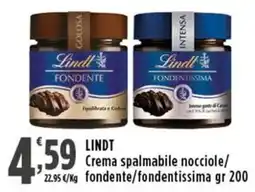 Rossotono Carrefour Lindt Crema spalmabile nocciole/fondente/fondentissima offerta