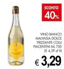 PrestoFresco Vino bianco malvasia dolce frizzante collì piacentini offerta