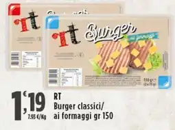 Rossotono Carrefour RT Burger classici/ai formaggi offerta