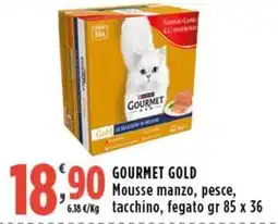 Rossotono Carrefour Gourmet Gold Mousse manzo, pesce, tacchino, fegato offerta
