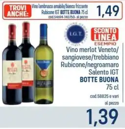 Talento Professional Store Vino merlot Veneto/sangiovese/trebbiano Rubicone/negroamaro Salento IGT Botte Buona offerta