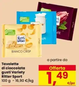 Despar Tavolette di cioccolata gusti Variety Ritter Sport offerta
