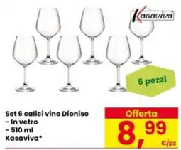 Eurospar Set 6 calici vino Dioniso Kasaviva offerta