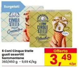 Eurospar 6 Coni Cinque Stelle gusti assortiti Sammontana offerta
