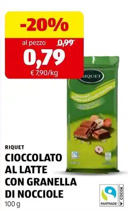 ALDI Riquet cioccolato al latte con granella di nocciole offerta