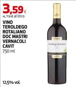 Extracoop Vino Teroldego Rotaliano DOC MASTRI Vernacoli Cavit offerta