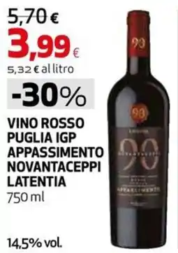 Extracoop Vino rosso Puglia IGP Appassimento Novantaceppi Latentia offerta