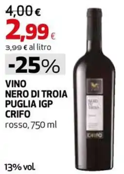 Extracoop Vino Nero di Troia Puglia IGP Crifo offerta