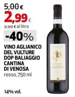 Extracoop Vino Aglianico del Vulture DOP Balia ggio Cantina di Venosa offerta
