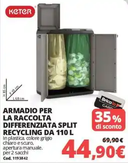 Brico Io Keter armadio per la raccolta differenziata split recycling da 110 l offerta