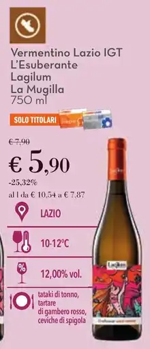 Conad Vermentino Lazio IGT L'Esuberante Lagilum La Mugilla offerta