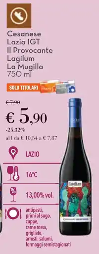 Conad Cesanese Lazio IGT Il Provocante Lagilum La Mugilla offerta