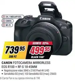 Trony Canon fotocamera mirrorless EOS R100 + RF-S 18-45MM offerta