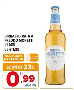 Iperal Birra filtrata a freddo Moretti offerta